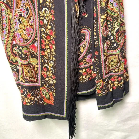 Zara Black Paisley Half-Wrap Festival Dress w/ Fringe Small - Picture 6 of 10
